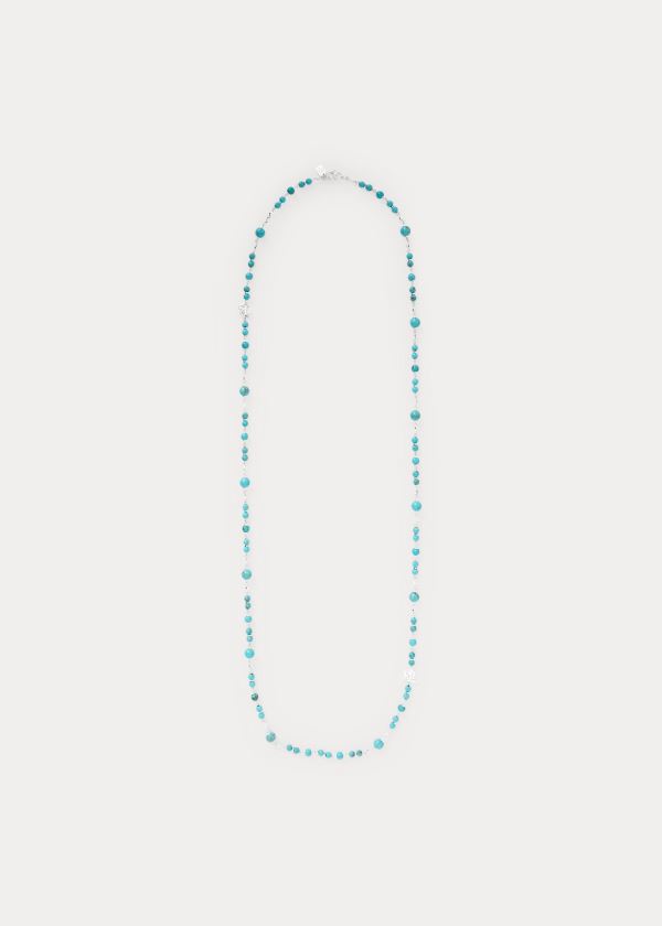 Collares Ralph Lauren Mujer Plateados - Turquoise-Bead Logo - CAHNT6251